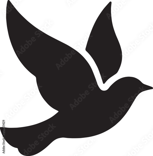 Black silhouette of a dove in flight against white background bird flying