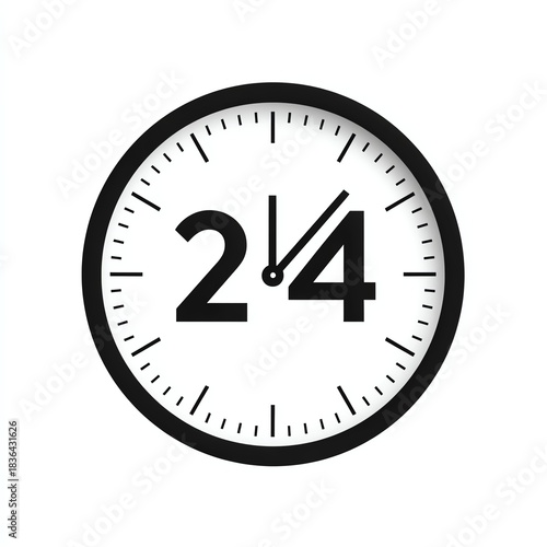 24 Hour Clock: A modern clock design with the numbers 2 and 4 prominently displayed, symbolizing a full day, ready to convey concepts of time and schedule.