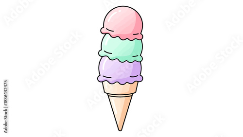 Delicious Triple Scoop Ice Cream Cone Sweet Treat Dessert