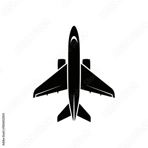 Airplane Top View Silhouette – Jet Aircraft Overhead Vector Icon