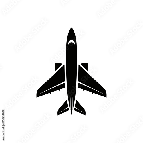 Airplane Top View Silhouette – Jet Aircraft Overhead Vector Icon