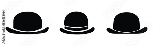 Top hat icon collection. Solid, filled icon set of top hats: classic hat, silk, magicians , vintage , steampunk top hat, wedding top. Vector icon. Hat icon filled flat sign concept for web design.Hat 