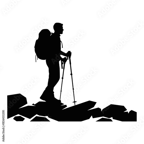 Hiking Explorer Silhouette – Trekking Adventure Mountain Backpack Vector