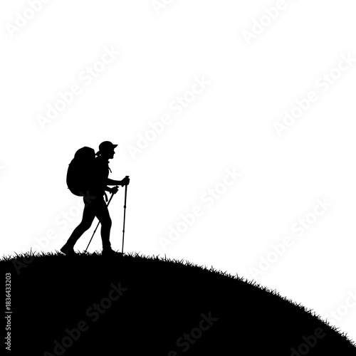 Hiking Explorer Silhouette – Trekking Adventure Mountain Backpack Vector