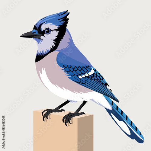 This image showcases a vibrant blue jay on a pedestal, highlighting its intricate feather patterns and stunning colors, representing the beauty and artistry of nature's avian wonders.