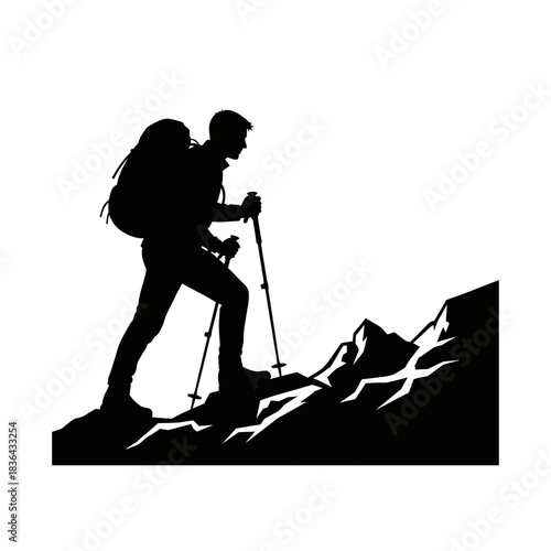 Hiking Explorer Silhouette – Trekking Adventure Mountain Backpack Vector