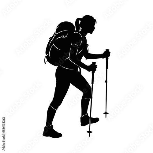 Hiking Explorer Silhouette – Trekking Adventure Mountain Backpack Vector