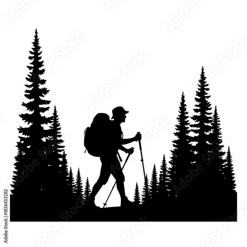 Hiking Explorer Silhouette – Trekking Adventure Mountain Backpack Vector