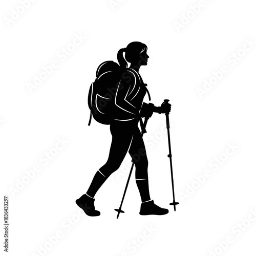 Hiking Explorer Silhouette – Trekking Adventure Mountain Backpack Vector