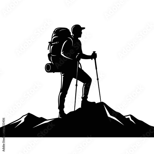 Hiking Explorer Silhouette – Trekking Adventure Mountain Backpack Vector