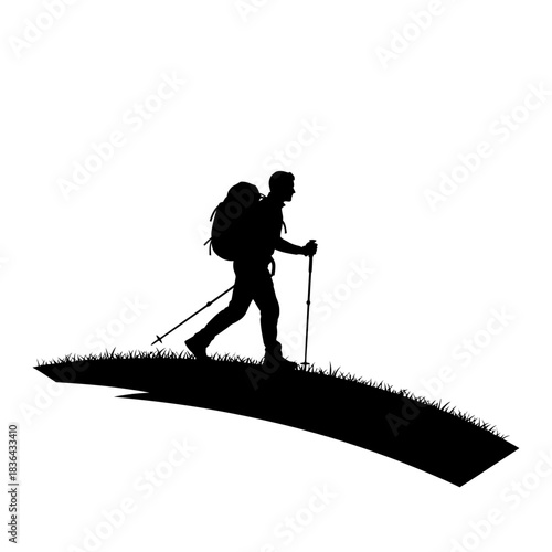 Hiking Explorer Silhouette – Trekking Adventure Mountain Backpack Vector