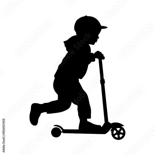 Kids Scooter Silhouette – Child Riding Outdoor Play Vector Art