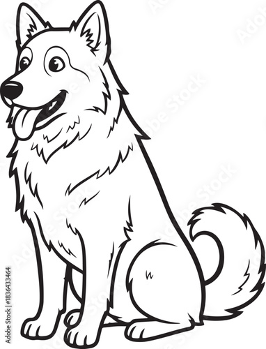 Happy cartoon husky dog sitting with tongue out on white background illustration drawing