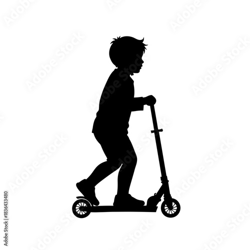 Kids Scooter Silhouette – Child Riding Outdoor Play Vector Art