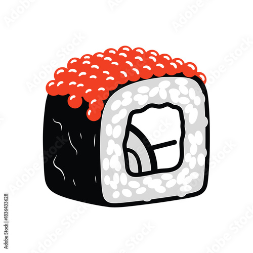 Cartoon Sushi Roll with Red Caviar maki salmon roe