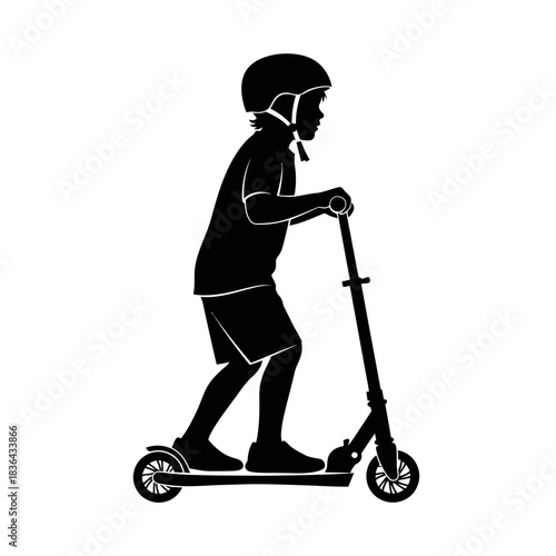 Kids Scooter Silhouette – Child Riding Outdoor Play Vector Art