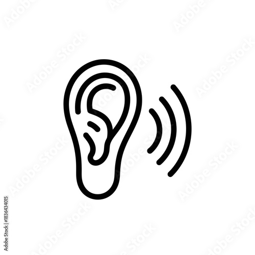 Hearing Ear Icon – Sound Listening Audio Wave Vector Symbol