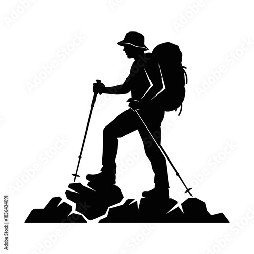 Hiking Explorer Silhouette – Trekking Adventure Mountain Backpack Vector