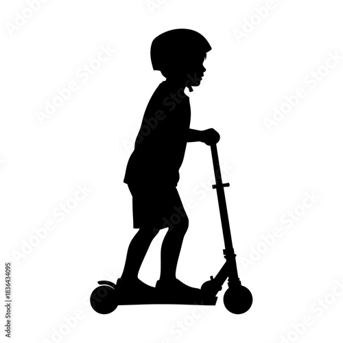 Kids Scooter Silhouette – Child Riding Outdoor Play Vector Art