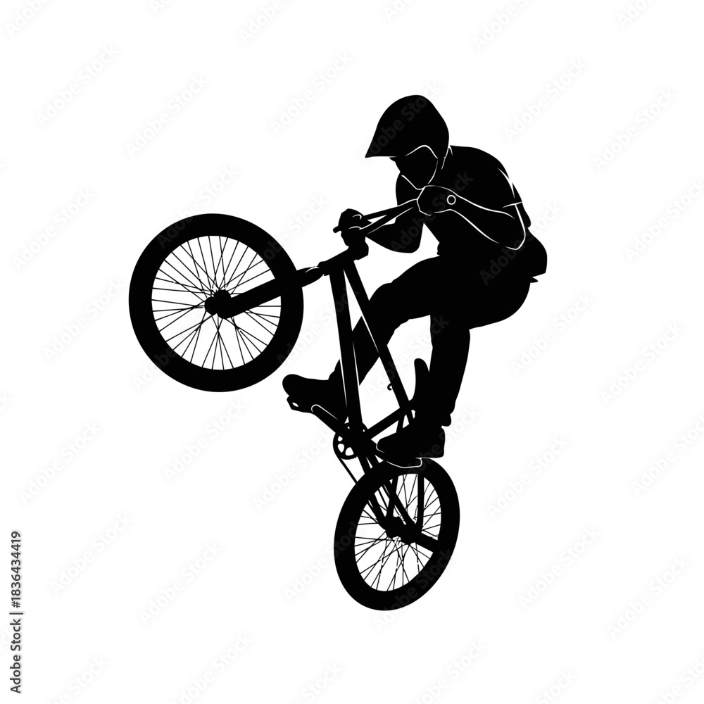 Fototapeta premium BMX Bike Rider Silhouette – Extreme Cycling Freestyle Stunt Vector