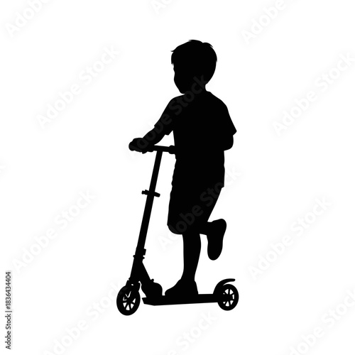 Kids Scooter Silhouette – Child Riding Outdoor Play Vector Art