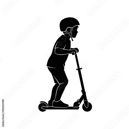 Kids Scooter Silhouette – Child Riding Outdoor Play Vector Art