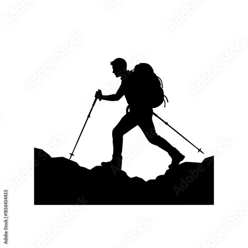 Hiking Explorer Silhouette – Trekking Adventure Mountain Backpack Vector