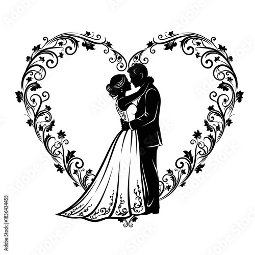 Wedding Couple Silhouette – Bride and Groom Toast Celebration Vector