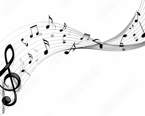 Elegant musical notes and a treble clef swirling in a smooth design