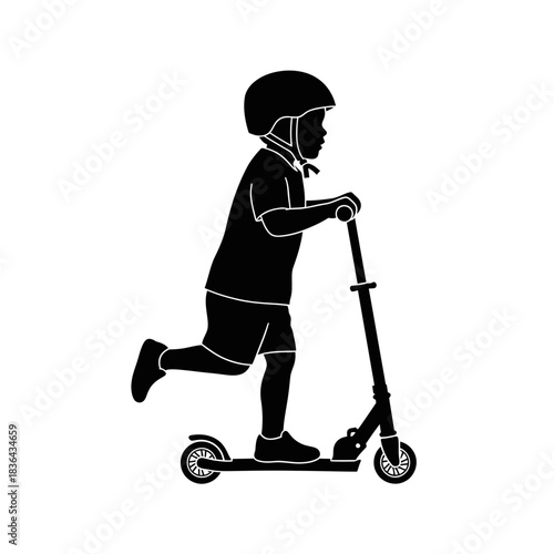 Kids Scooter Silhouette – Child Riding Outdoor Play Vector Art