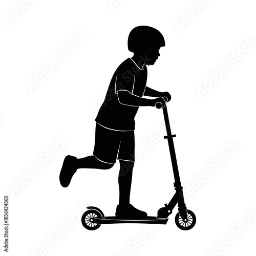 Kids Scooter Silhouette – Child Riding Outdoor Play Vector Art
