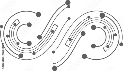 Abstract grey lines and circles forming a symmetrical pattern