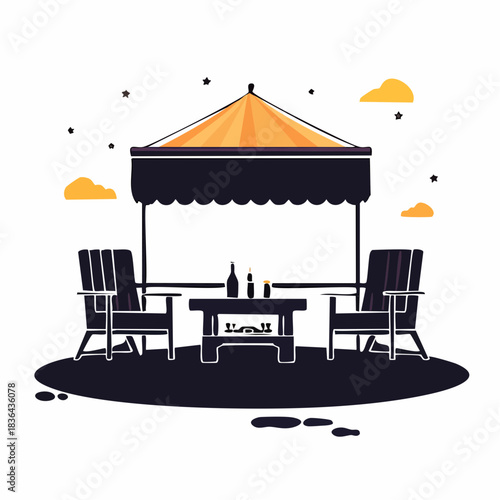 Outdoor Patio Seating Area with Umbrella and Table for Relaxation and Entertainment