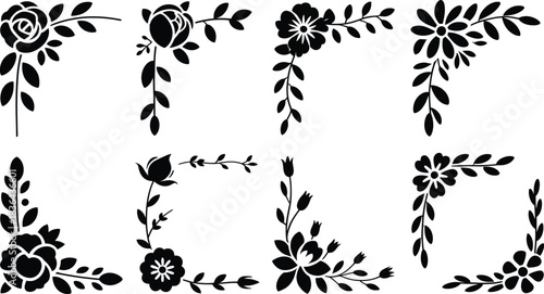Elegant floral corner design elements a collection of black and white botanical illustrations for wedding invitations cards and decorative projects with a vintage aesthetic