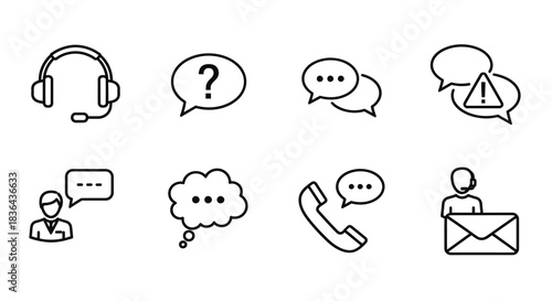 Set of hand drawn communication and support icons for customer service