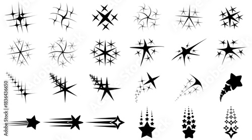 various designs of sparkling star patterns and shooting stars, vectors