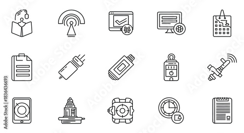 Collection of hand drawn technology and gadget icons