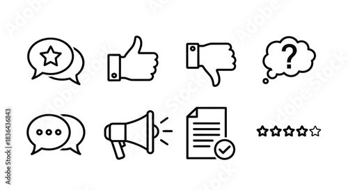 Collection of feedback and communication icons for reviews and ratings