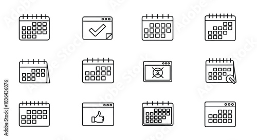 Set of hand drawn calendar icons with different symbols and checkmarks