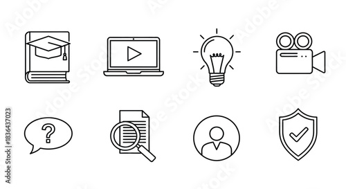 Collection of education and learning icons in a hand drawn sketch style