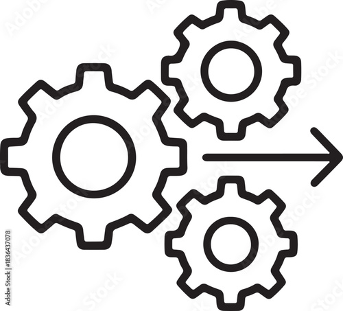 Three interlocking gears with an arrow indicating forward motion cogwheels mechanism