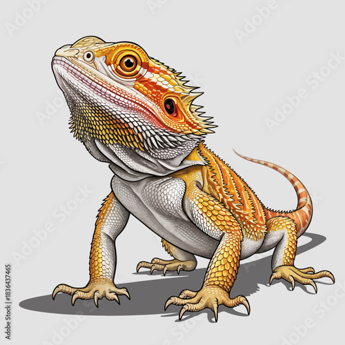This striking illustration features a bearded dragon lizard, showcasing its detailed skin texture and vibrant colors, perfect for reptile enthusiasts and wildlife art.