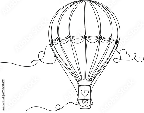 Pastel hot air balloon illustration with clouds on a white background design