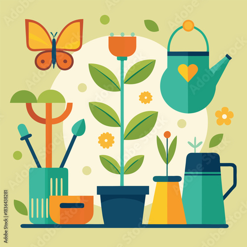 Vibrant eco gardening illustration showcasing sustainable practices with lush plants organic growth and a commitment to environmental well being