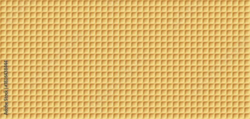 Ice cream cone background with golden waffle texture. Seamless diamond pattern with sweet crispy surface. Delicious dessert wall design. Realistic vector illustration.