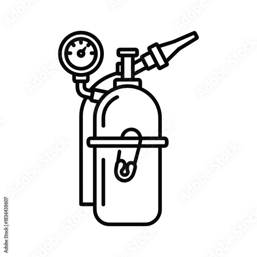 Fire Extinguisher Line Art Icon with Pressure Gauge and Nozzle