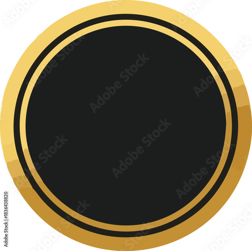 Golden Circle Badge Elegant black disc with a radiant golden border for premium branding and design projects