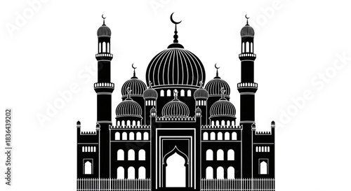 Black Silhouette Mosque Architecture Icon for Islamic Holidays Web Design and Print Projects