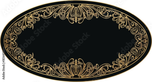 Decorative Oval Frame with Floral Ornament on Black Background