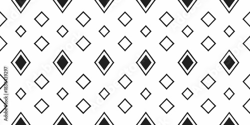 Repeating pattern of black and white diamonds with different sizes and orientations on a white background